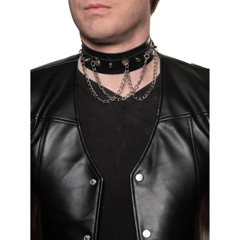 Punk Studded Choker With Chain for Adults