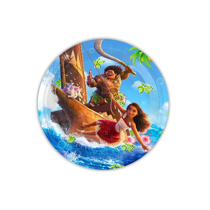 Moana Polynesian Adventurer Birthday Large Round Lunch Paper Plates, 9 Inches, 10 Count