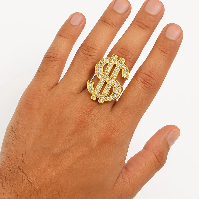 Dollar Sign Iced Out Adjustable Ring, 1 Count