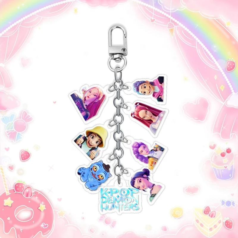 Kpop Anime Girls Keychain with Charms, Demon Hunter Inspired Pop Singer, 1 Count