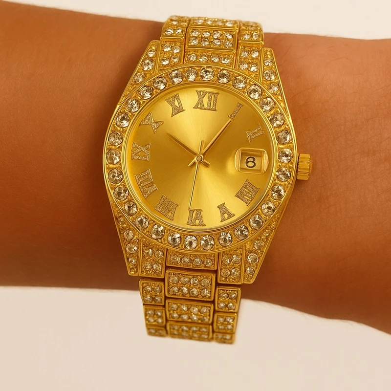 Iced Out Gold Watch, 1 Count
