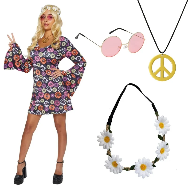 Hippie Dress Costume Kit for Adults