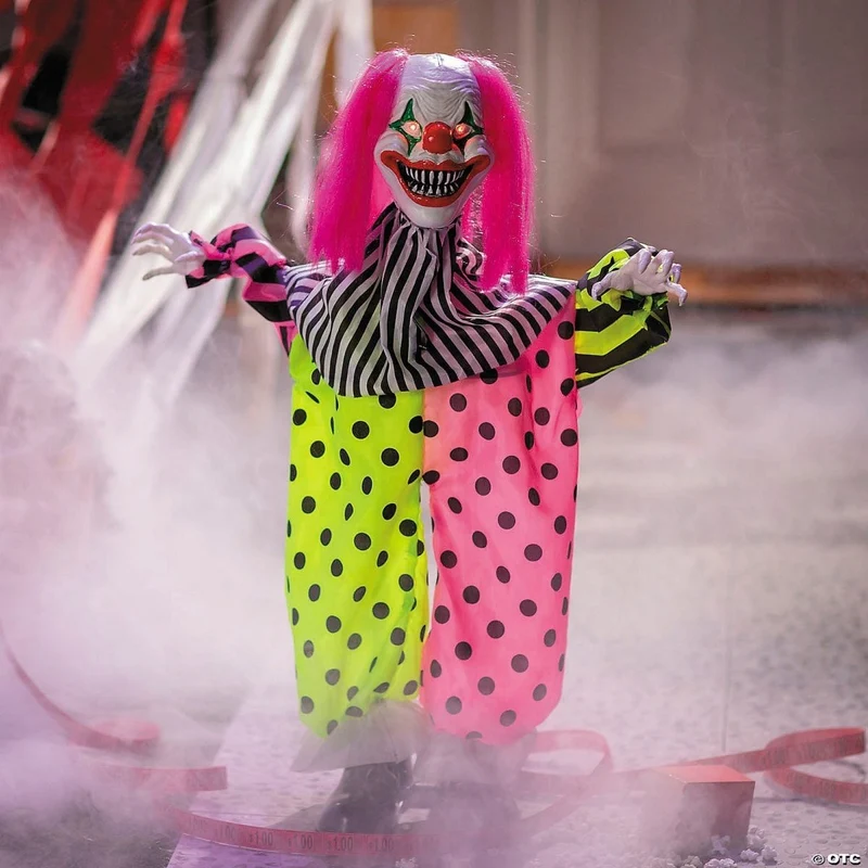 Animated Pink Hair Clown Animatronic, 35 Inches, 1 Count