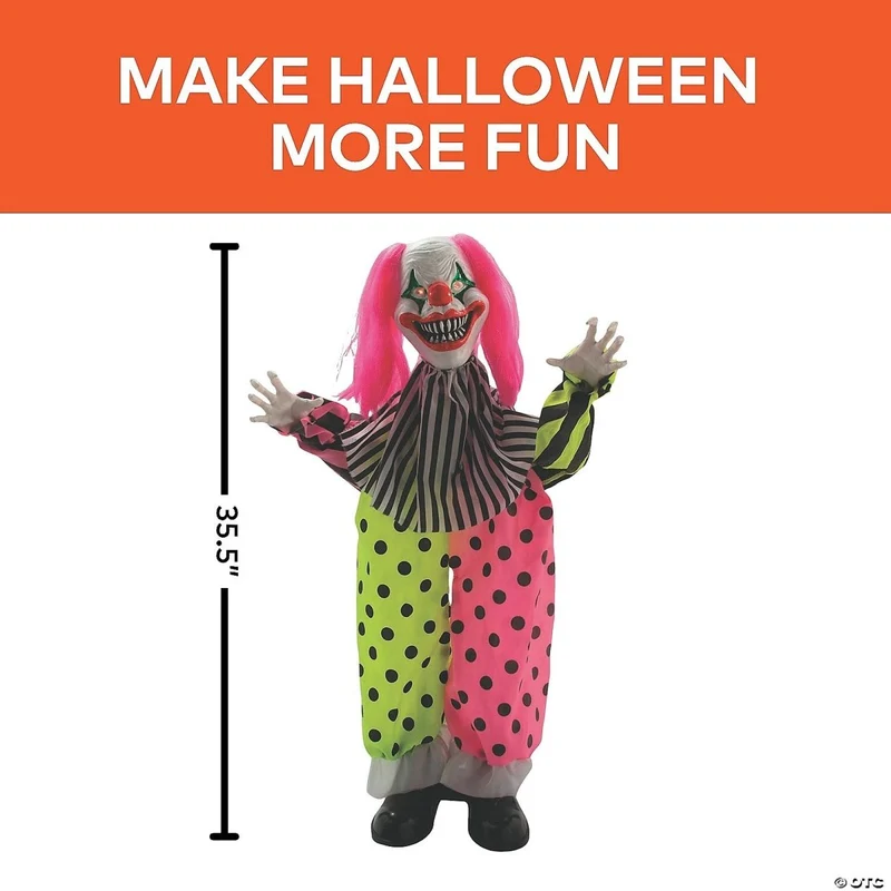 Animated Pink Hair Clown Animatronic, 35 Inches, 1 Count