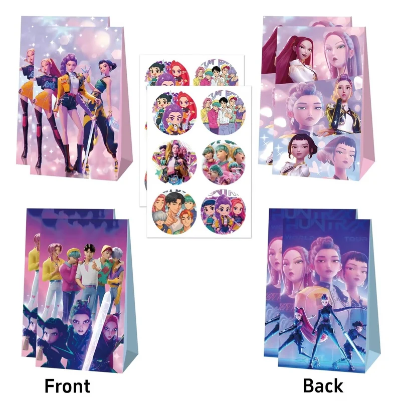Kpop Anime Birthday Paper Favour Bags, Demon Hunter Inspired Pop Singer, 8 Count