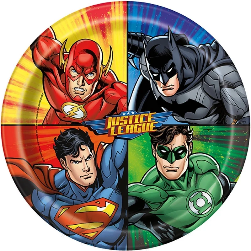 Justice League Large Round Lunch Paper Plates, 9 Inches, 8 Count
