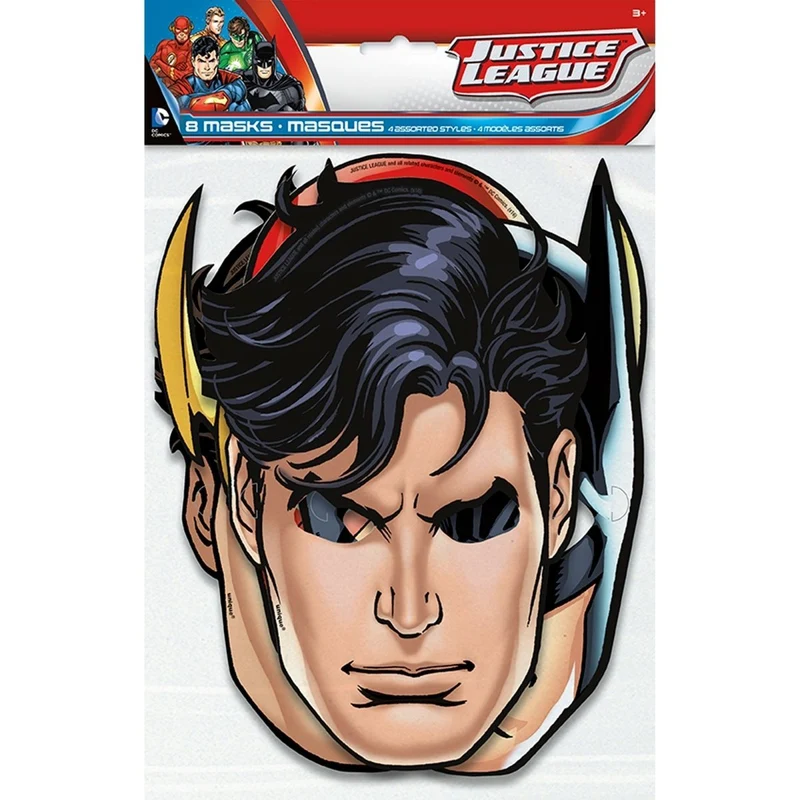 Justice League Paper Party Masks, 8 Count