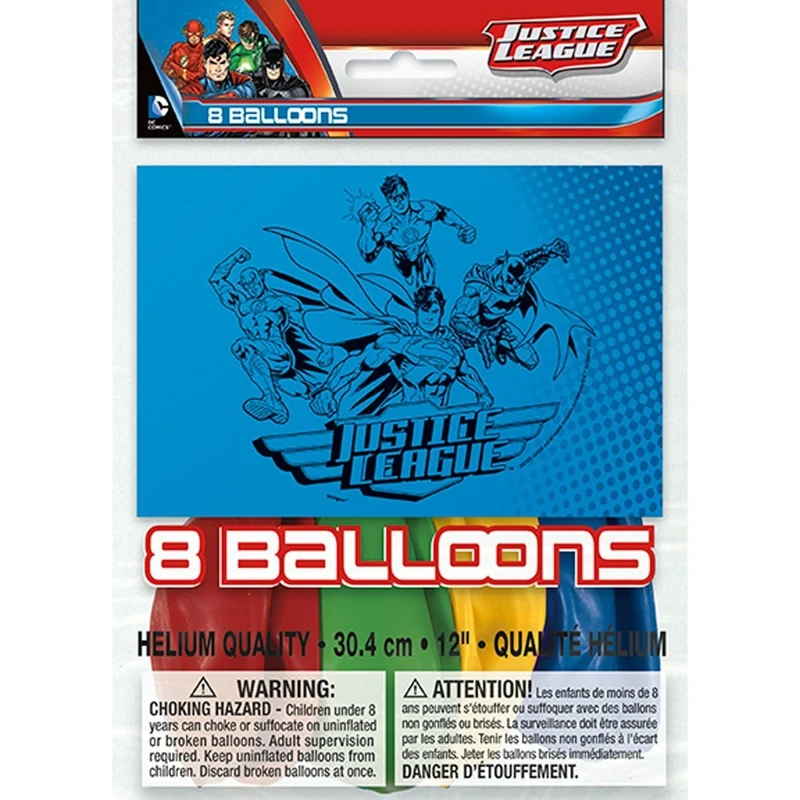 Justice League Latex Balloons, 12 Inches, 8 Count