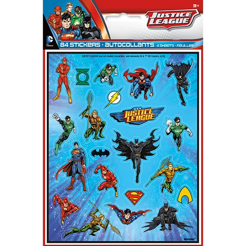 Justice League Stickers, 4 Sheets, 84 Count