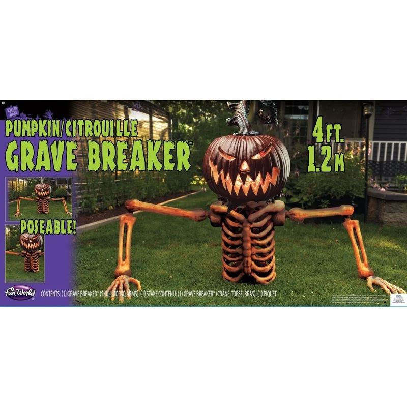 Pumpkin Skeleton Grave Breaker, 48 Inches, 1 Count