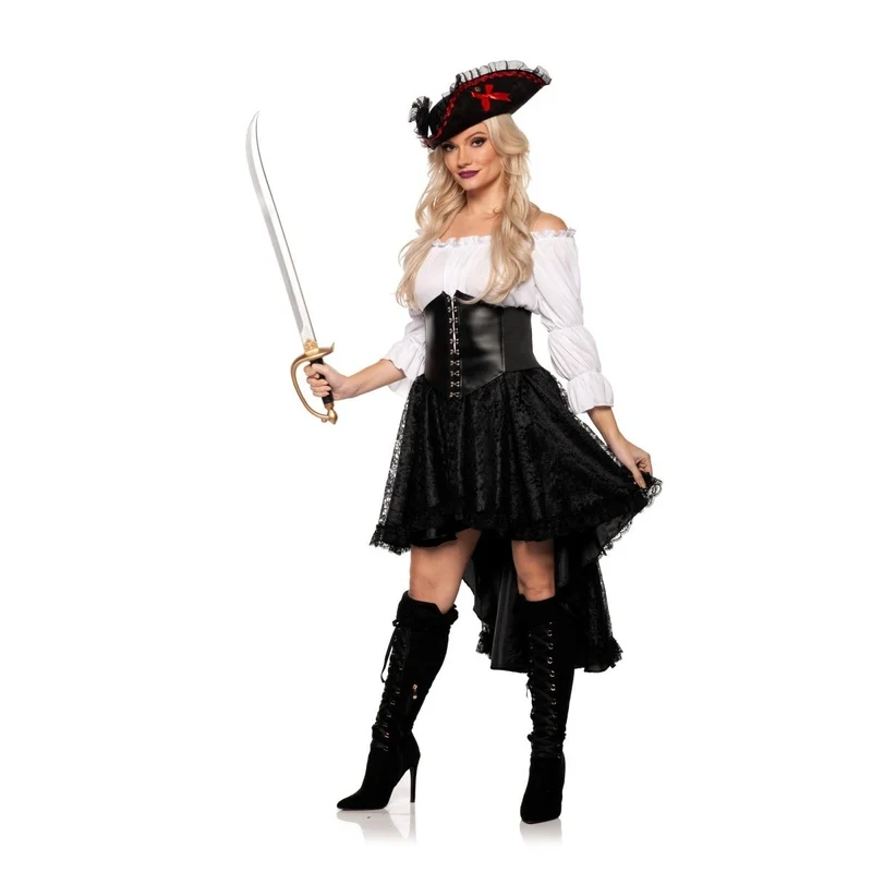 Pirate Wench Costume for Adults, Mini Dress with Skirt