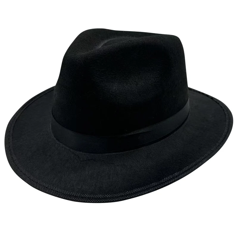 Black Gangster Fedora Hat with Black Band for Adults