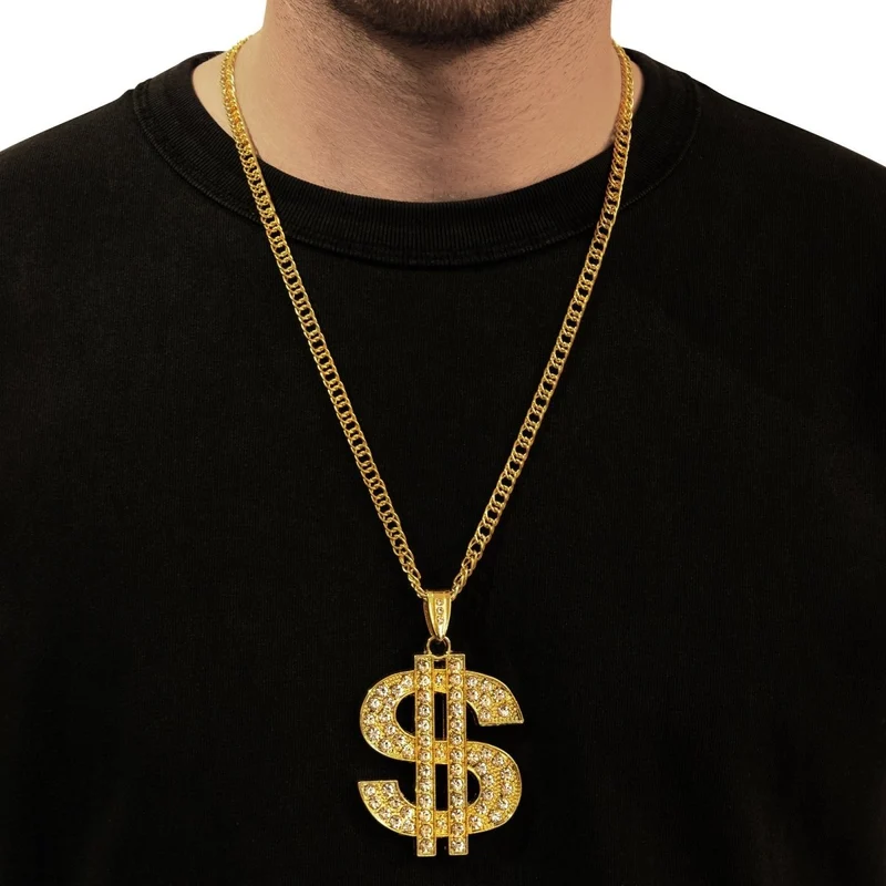 Long Chain with Dollar Sign Pendant, 28 Inches, 1 Count