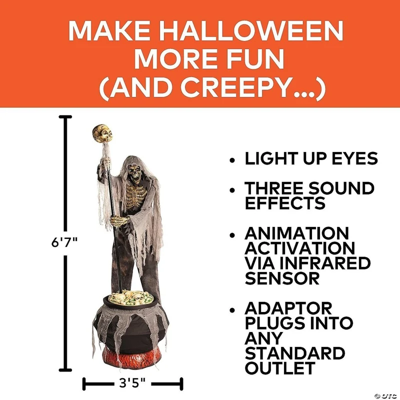 Animated Skeleton Stirring Cauldron Animatronic, 79 Inches, 1 Count