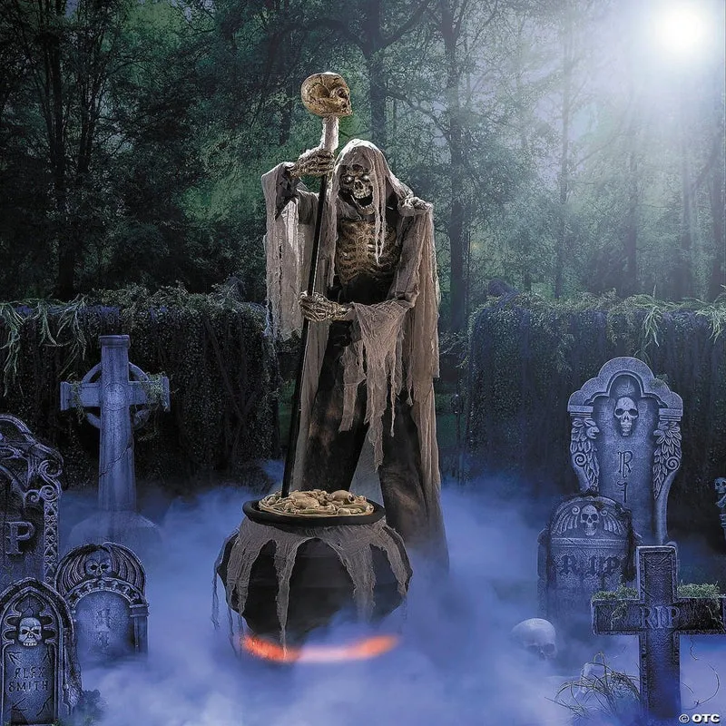 Animated Skeleton Stirring Cauldron Animatronic, 79 Inches, 1 Count