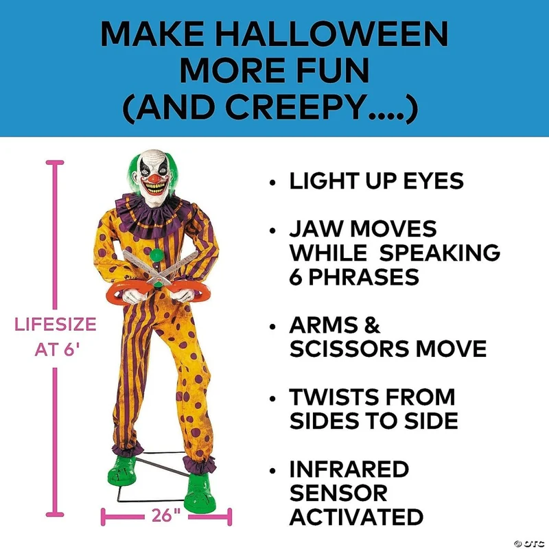 Animated Snippers the Clown Animatronic, 72 Inches, 1 Count