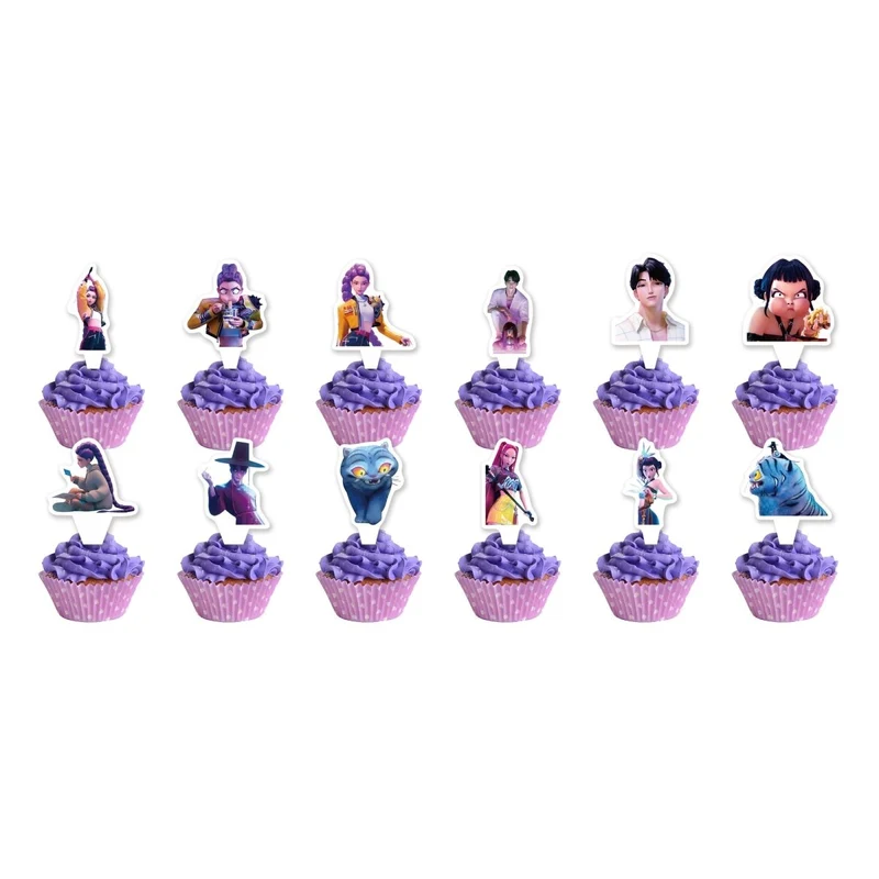 Kpop Anime Birthday Cupcake Toppers, Demon Hunter Inspired Pop Singer, 12 Count