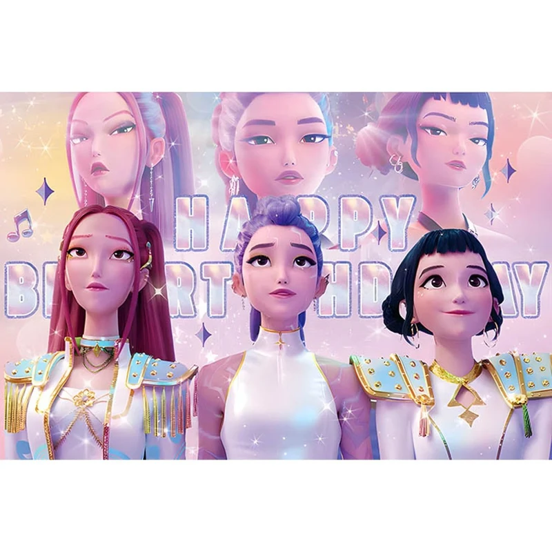 Kpop Anime Birthday Scene Setter, Demon Hunter Inspired Pop Singer, 39 x 59 Inches, 1 Count
