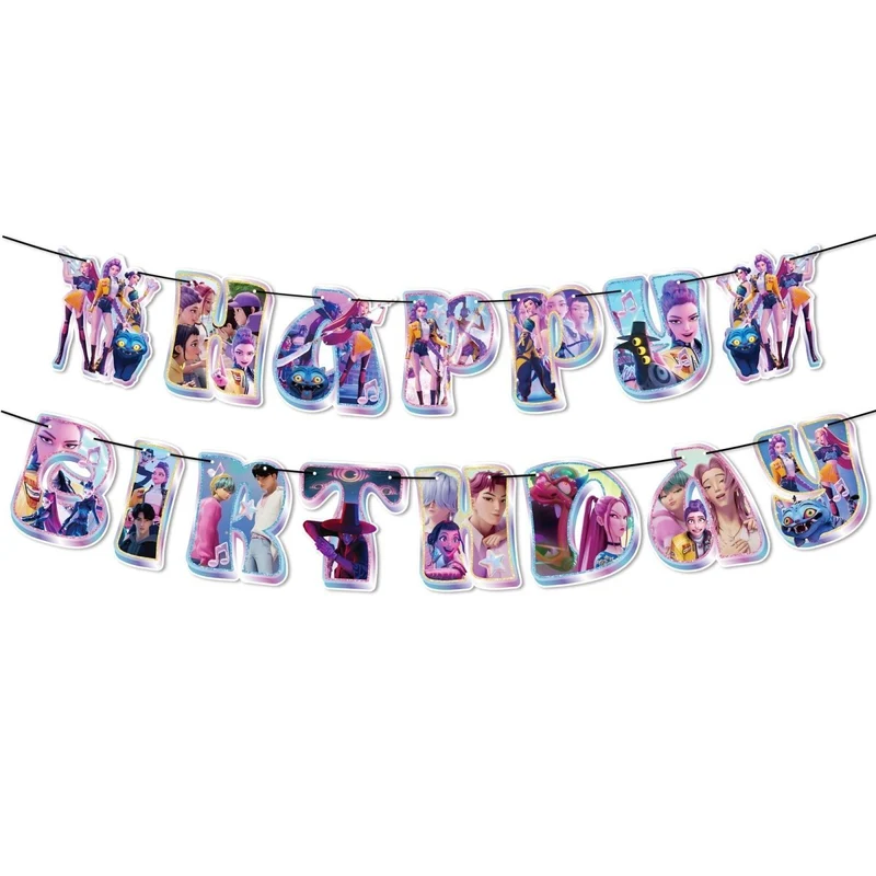 Kpop Anime Happy Birthday Banner, Demon Hunter Inspired Pop Singer, 79 Inches, 1 Count