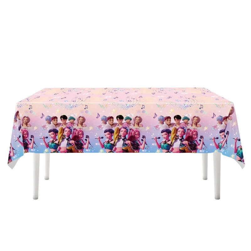 Kpop Anime Rectangular Plastic Table Cover, Demon Hunter Inspired Pop Singer, 43 x 71 Inches, 1 Count