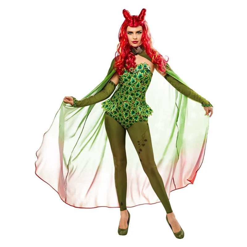 Retro Poison Ivy Costume for Adults, Jumpsuit and Veil, DC Comics