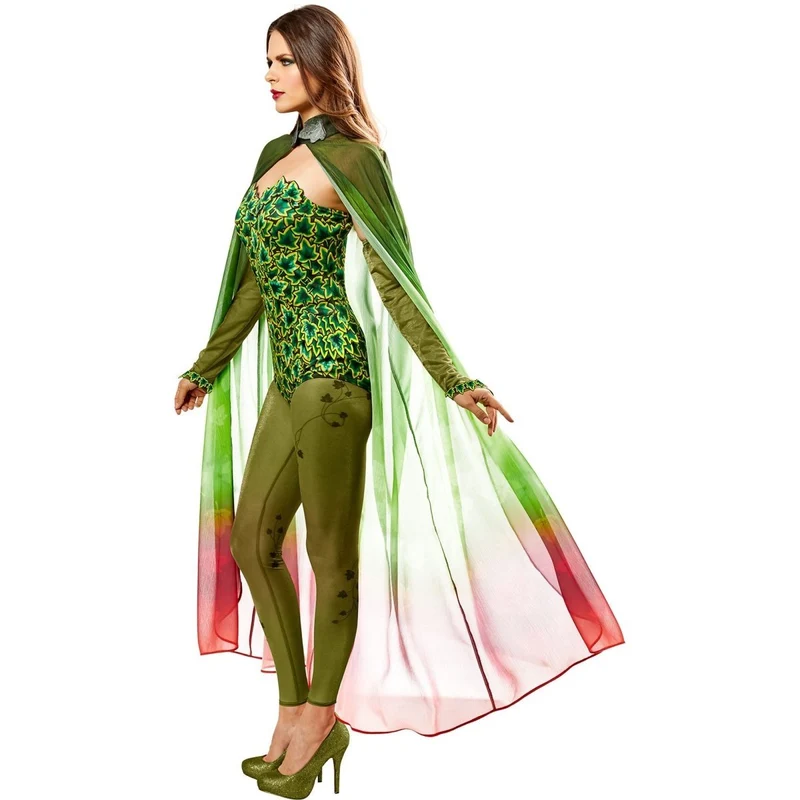 Retro Poison Ivy Costume for Adults, Jumpsuit and Veil, DC Comics