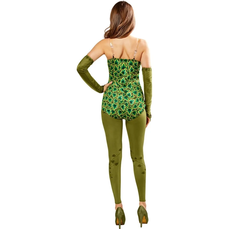 Retro Poison Ivy Costume for Adults, Jumpsuit and Veil, DC Comics