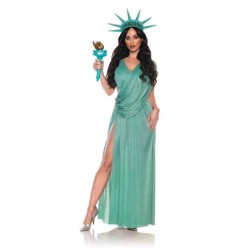 Liberty Statue Costume for Adults, Teal Dress and Crown