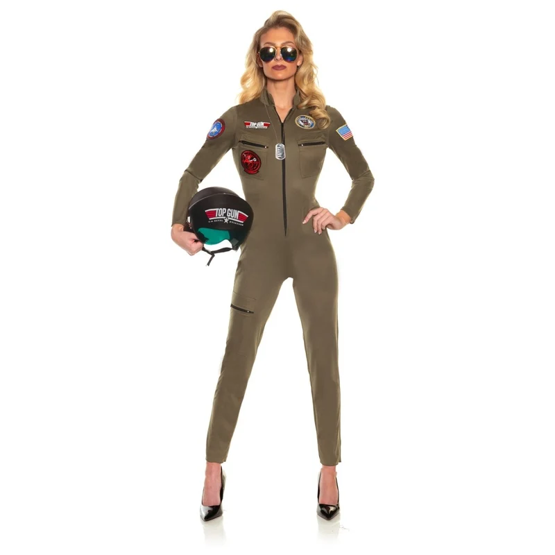 US Navy Top Gun Costume for Adults, Green Jumpsuit