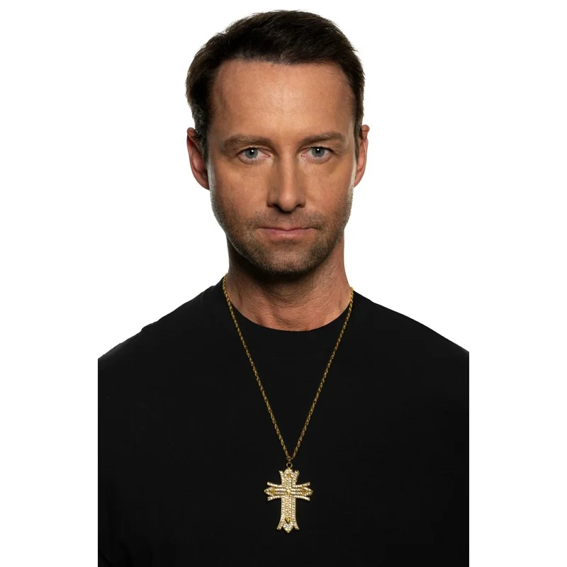 Gold and Rhinestone Cross Necklace for Adults