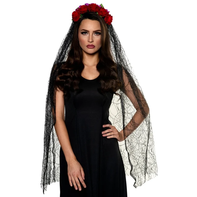 Black Mantilla with Veil and roses for Adults
