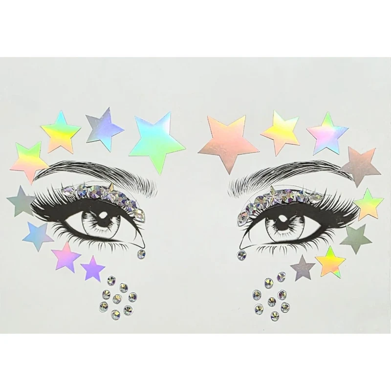 Iridescent Stars Face Art Crystal Stickers, 1 Count
