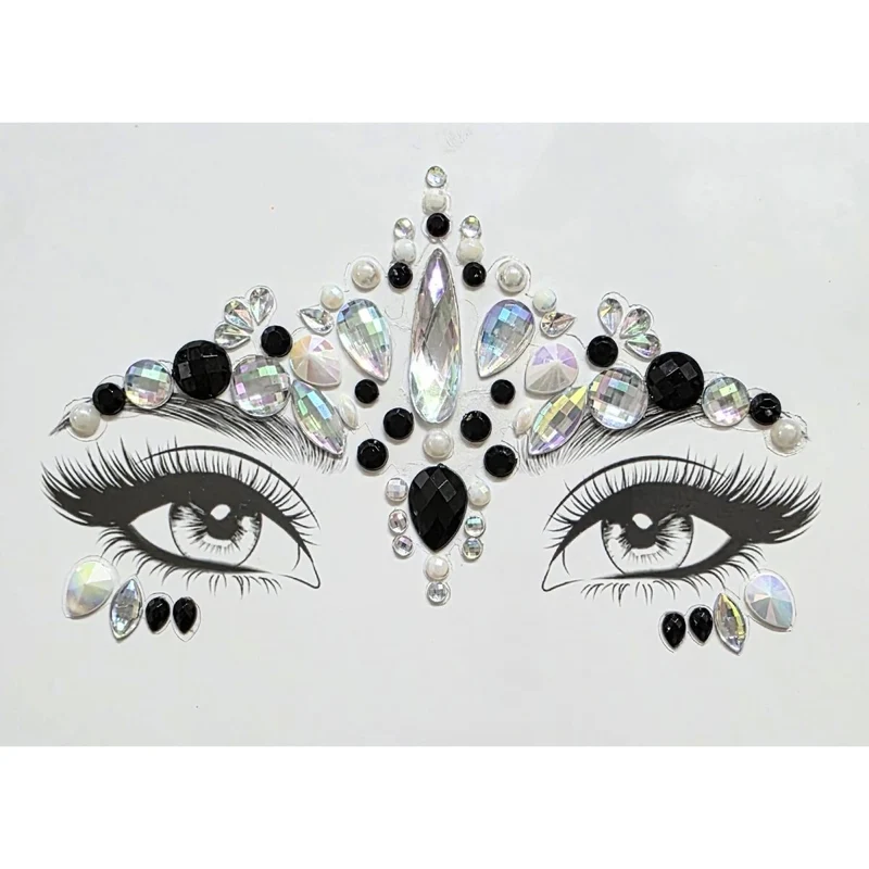 Black and Iridescent Face Art Crystal Stickers, 1 Count