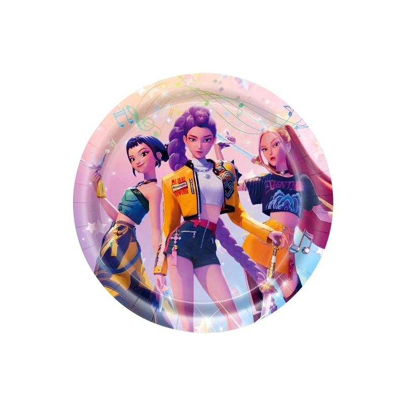 Kpop Anime Small Round Dessert Paper Plates, Demon Hunter Inspired Pop Singer, 7 Inches, 10 Count
