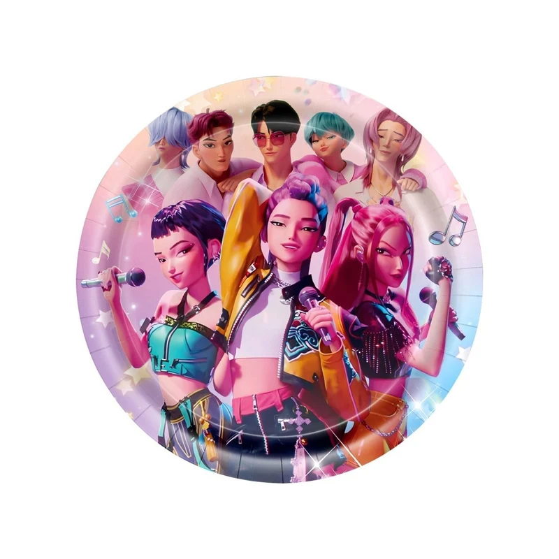 Kpop Anime Large Round Lunch Paper Plates, Demon Hunter Inspired Pop Singer, 9 Inches, 10 Count