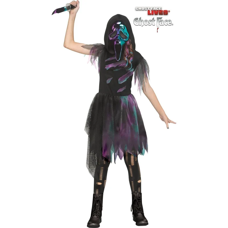 Two-Tone Chrome Ghost Face Costume for Kids, Scream, Hooded Dress with Mask