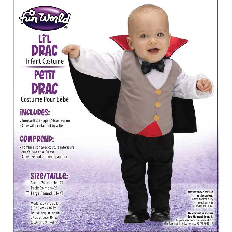 Lil' Dracula Costume for Toddlers, Jumpsuit with Cape