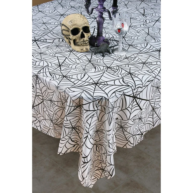 Black and White Spider Web Tablecover, 1 Count