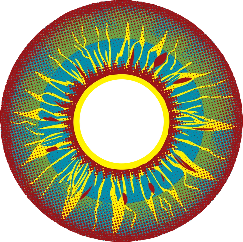 PRIMAL® Burning Man - Yellow, Blue, Red Coloured Contact Lenses, 3 Month Usage