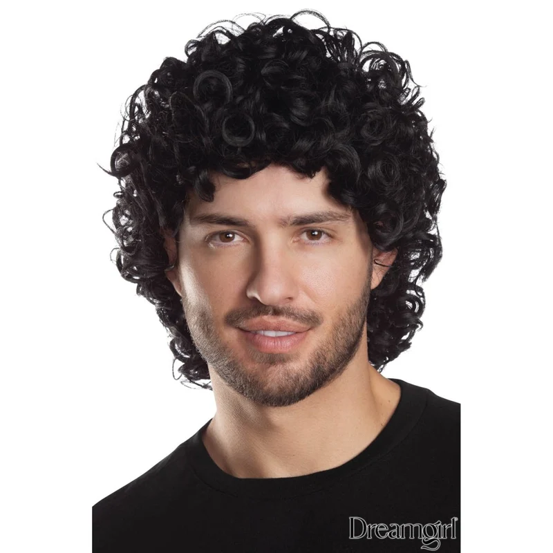 Black Curly Mullet Wig for Adults