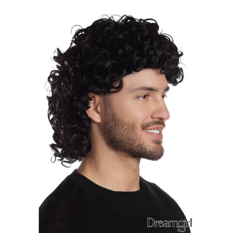 Black Curly Mullet Wig for Adults