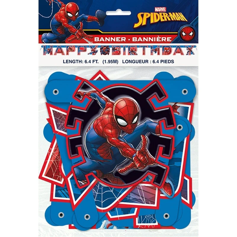 Spider-Man Happy Birthday Jointed Banner, Marvel, 76 Inches, 1 Count