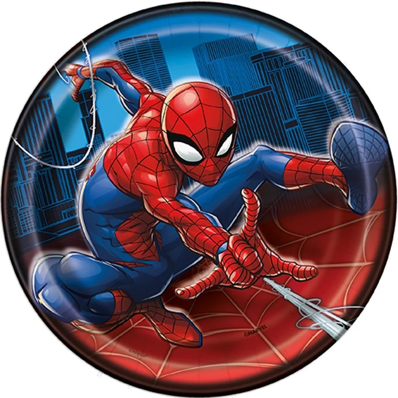 Spider-Man Birthday Small Round Dessert Paper Plates, Marvel, 7 Inches, 8 Count