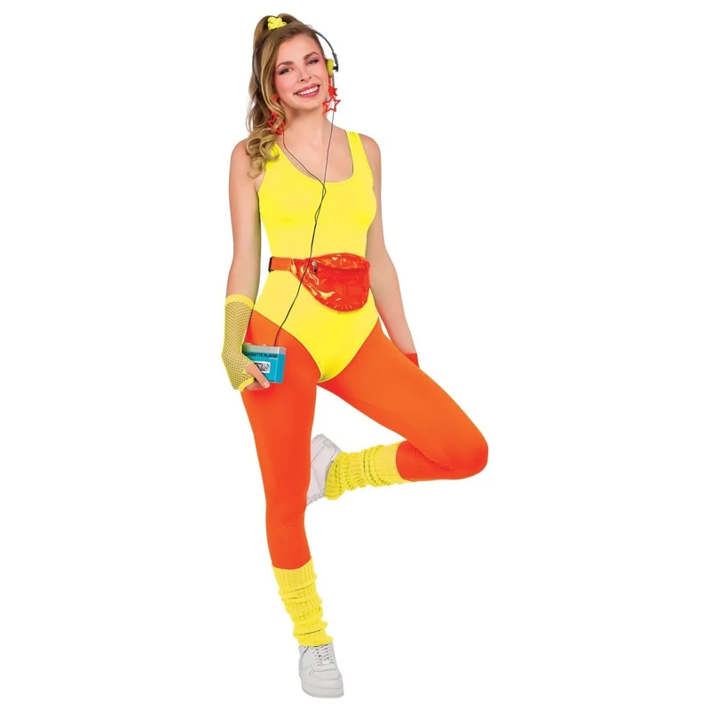 Aerobics Queen Costume for Adults, Orange Leggings
