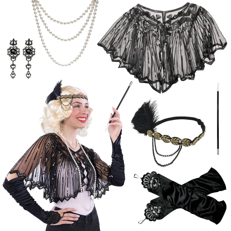 1920s Black Gatsby Elegant Set, 6 Count
