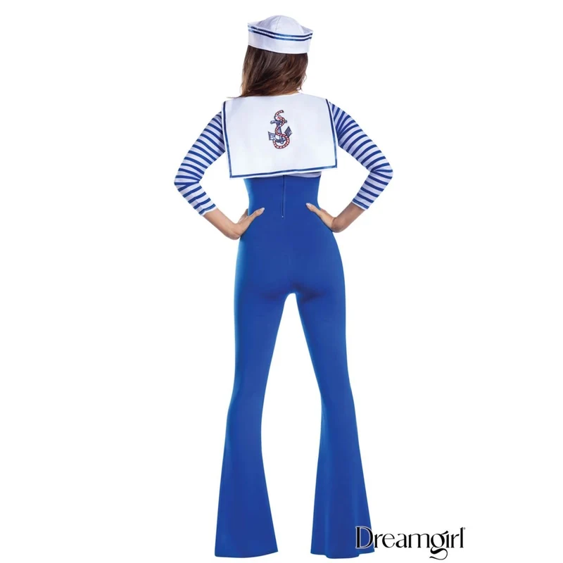 Sailorette Costume for Adults, Blue and White Jumpsuit