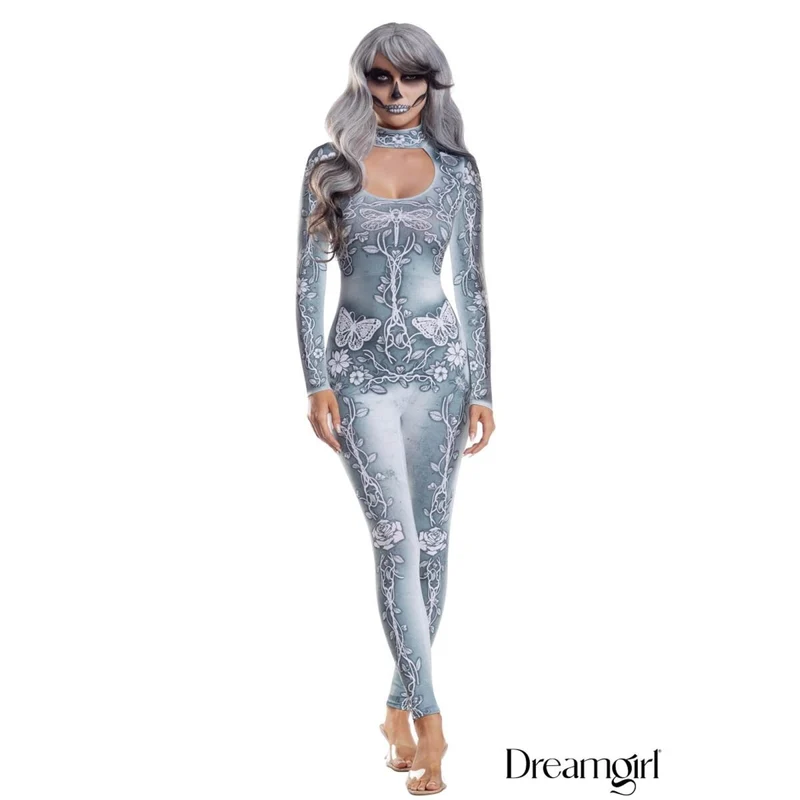Beautiful Bones Costume for Adults, Silver Jumpsuit