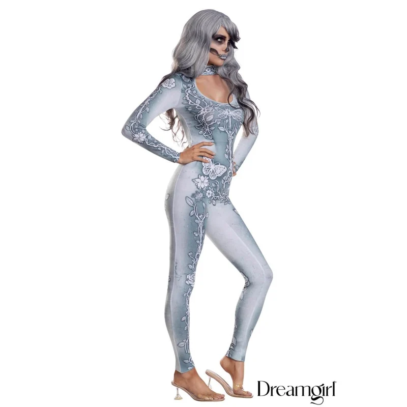 Beautiful Bones Costume for Adults, Silver Jumpsuit