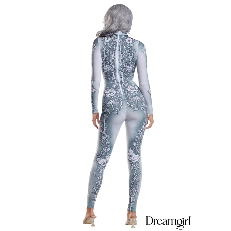 Beautiful Bones Costume for Adults, Silver Jumpsuit