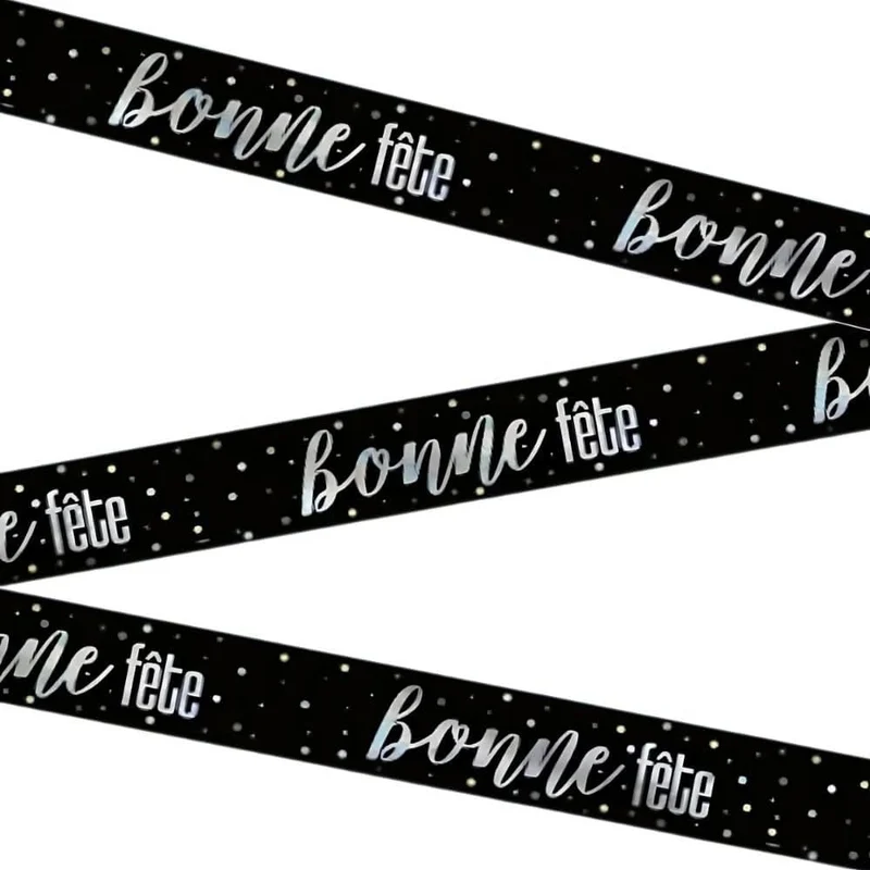 Black and Silver Bonne Fête Foil Banner, 108 Inches, 1 Count